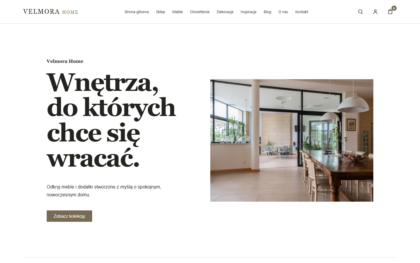 Velmora Home — strona główna sklepu z meblami i dekoracjami